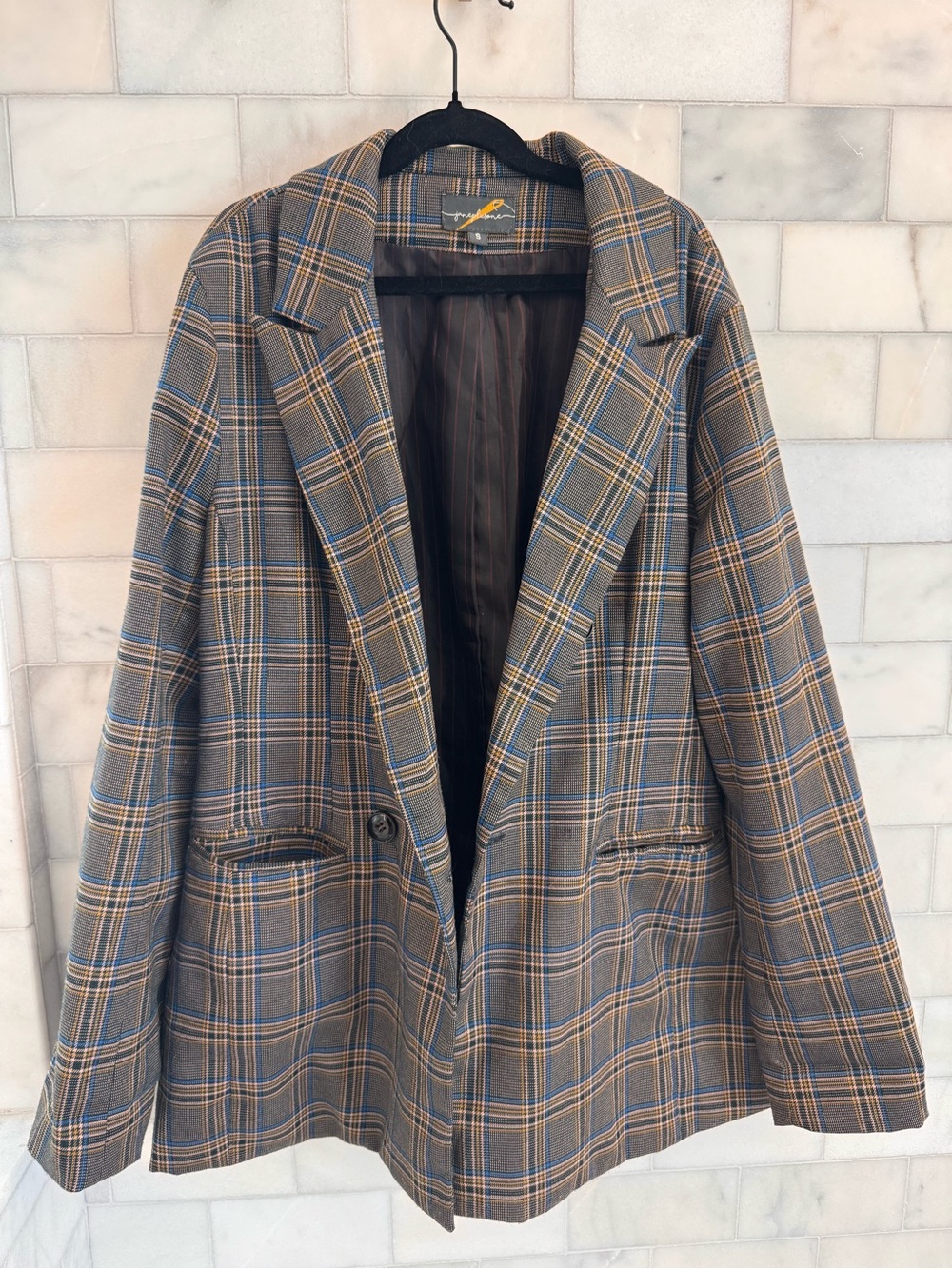 Women’s Plaid Blazer in Brown and Blue